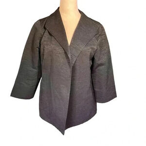 Eileen Fisher Ottoman Blazer Black Textured Cotton Blend Jacket Women Size M